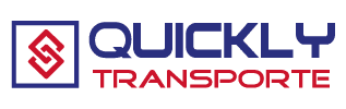 Logo der Firma Quickly Transporte in Rot und Blau mit stilisiertem S-Design und dem Schriftzug "QUICKLY TRANSPORTE".