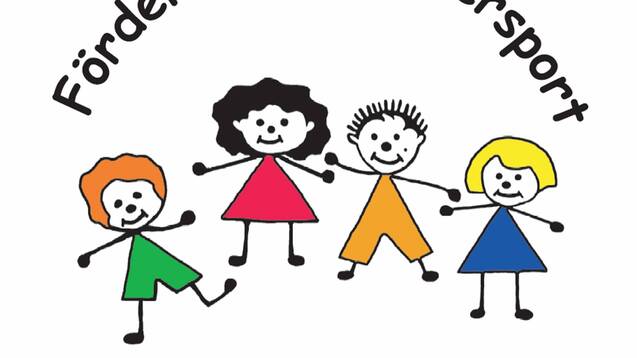 Logo des Fördervereins Kindersport Besigheim mit vier bunten, strichmännchenhaften Kindern, die sich an den Händen halten.