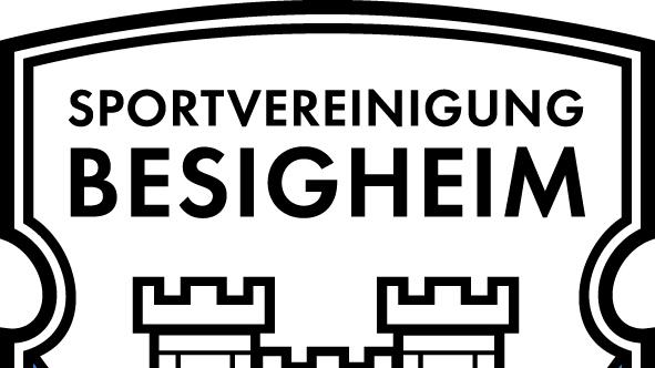 Wappen der Sportvereinigung Besigheim mit einer Burg und blauen Elementen, umrahmt von einem Schild. Unterhalb steht „1887“.